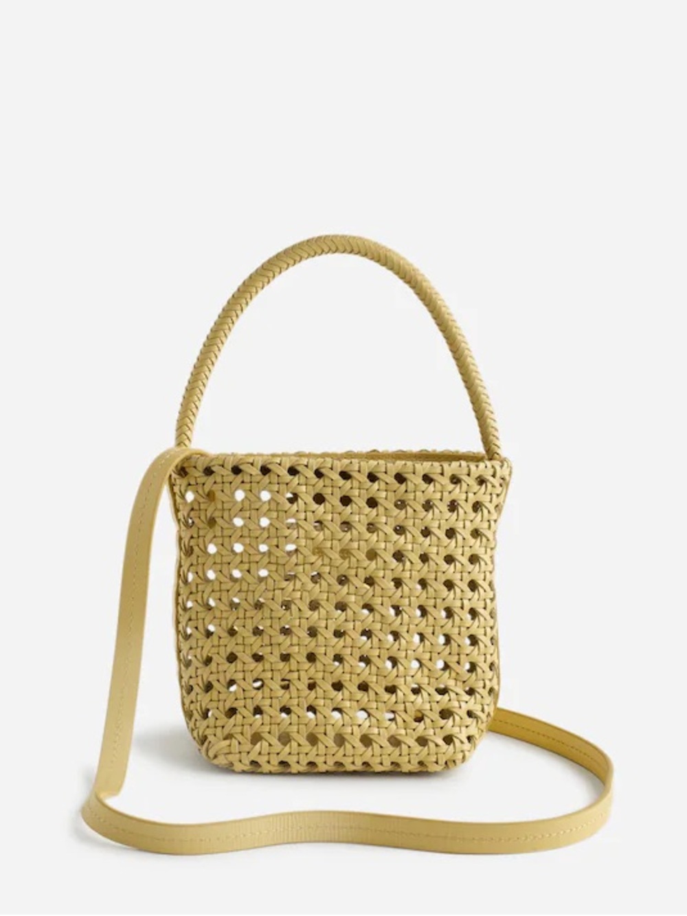 Madewell Genuine Leather Handwoven Cane Bucket Crossbody Bag in Iced Lemon NWOT